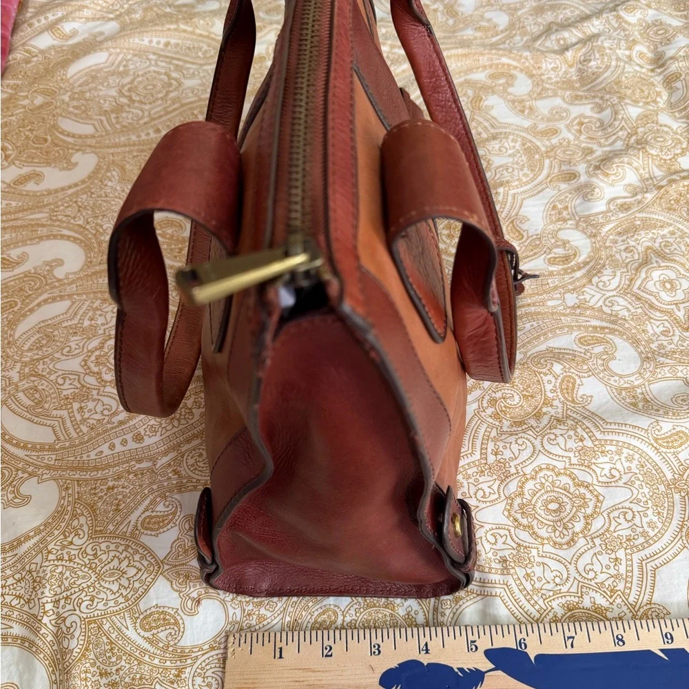 Fossil Vintage Revival Satchel Two-Tone Brown Leather Tote - Picture 7 of 16